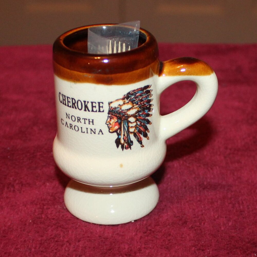 Vintage Miniature Mug, Cherokee North Carolina, Native American Headdress